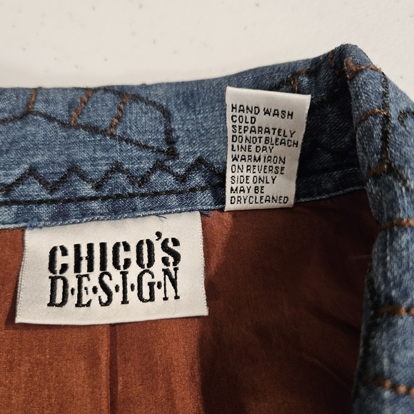 Chico's Southwestern Style Beaded & Embroidered Denim Jacket - Picture 7 of 8